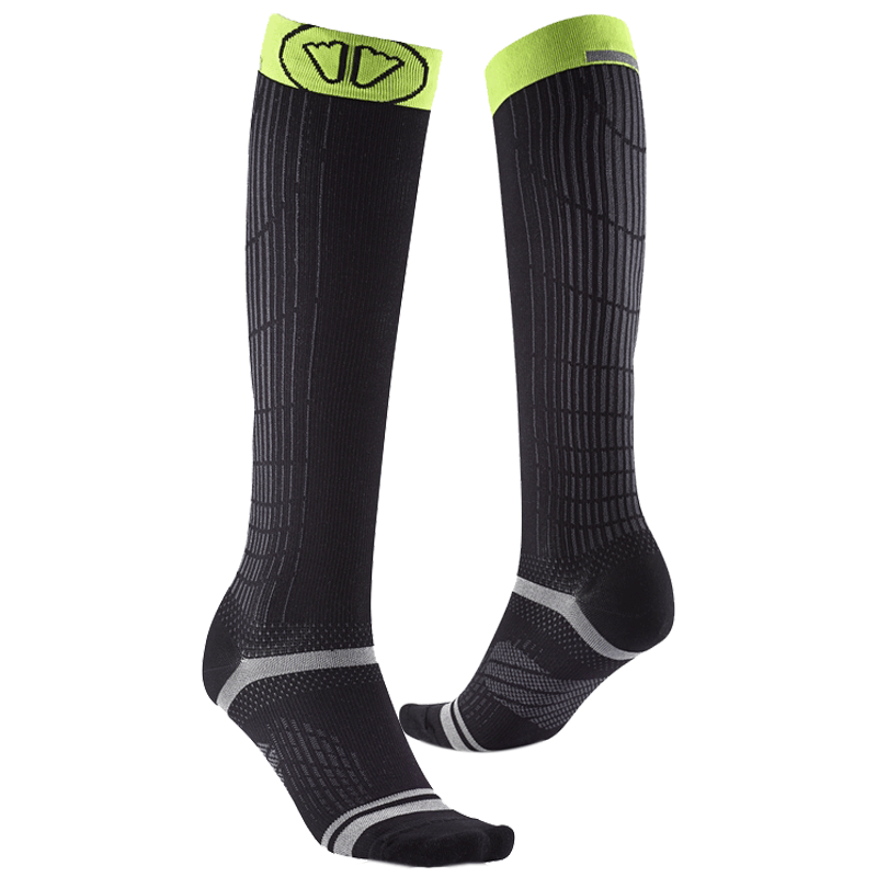 BAS DE COURSE À PIED COMPRESSION ENDURANCE RACING KNEE NOIR - JAUNE